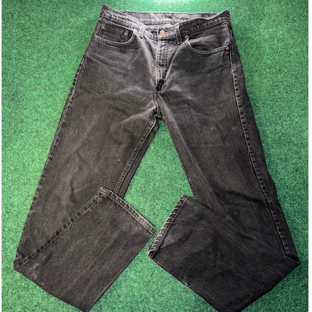 Vintage Levis 505 Mens Jeans 34x34 Faded Black Straight Leg Denim Made in USA